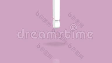 极简主义白色的感叹号符号，向简单的最小色浆紫色隔离的相机跳跃